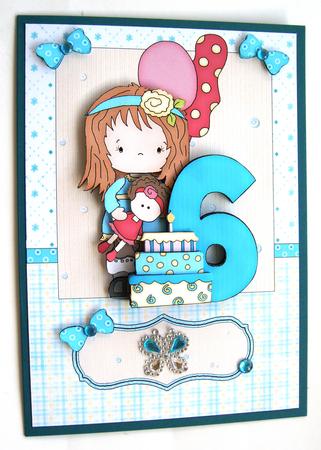 Girls Sixth Birthday Party Card Front and Decoupage by Margaret Scott