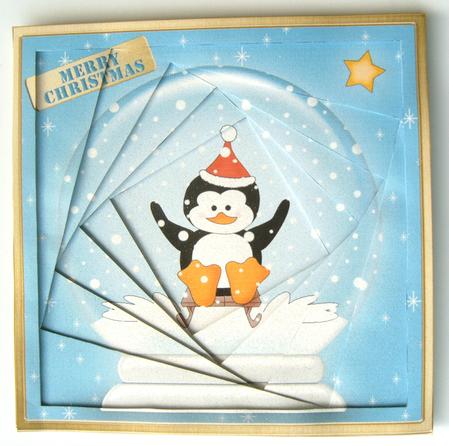 8 x 8 Cute Xmas Penguin Snowglobe Twisted Tunnel Card Kit by Margaret Scott