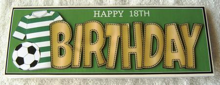Green & White Hoops Football Top Birthday Large Dl by Margaret Scott
