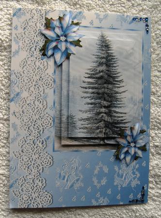 Lovely Christmas Fir Tree with Snow & Poinsettias Pyramids by Margaret Scott