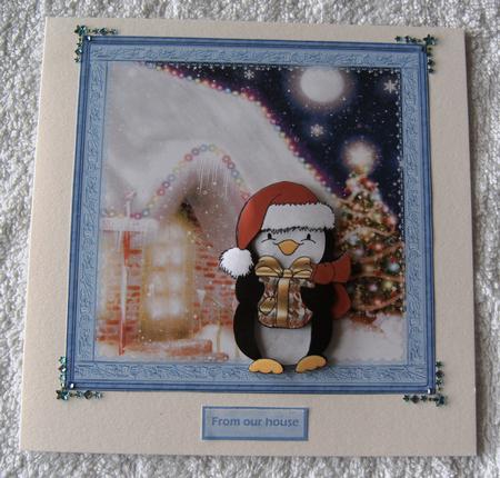 Christmas Party Penguin Card with Decoupage by Margaret Scott