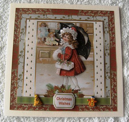 Christmas Time 7x7ins Decoupage Card Front by Margaret Scott