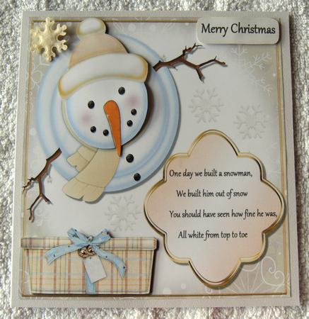 Beige Snowman Looking Up with Poem 8x8 by Margaret Scott
