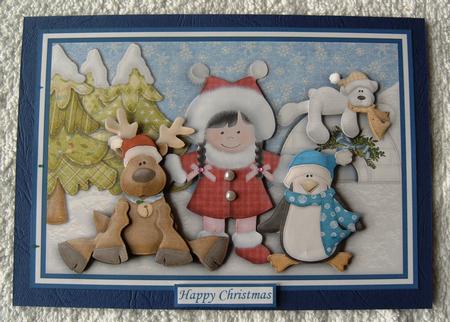 Eskimo Girl and Deer Friends Christmas Topper Decoupage by Margaret Scott