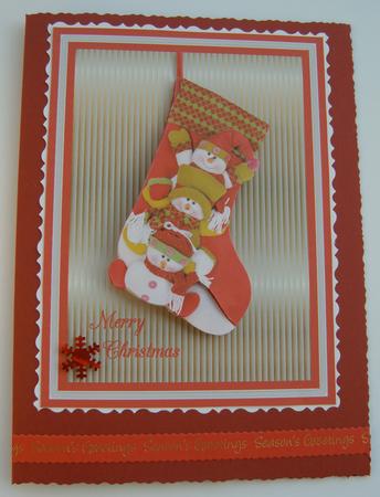 Trio Snowmen and Stocking by Margaret Scott