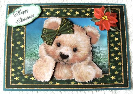 Fuzzy Brown Bear with Green Star Bow by Margaret Scott