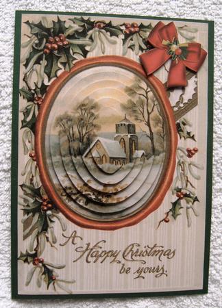 Christmas Be Yours, Vintage Church Scene Oval Pyramids by Margaret Scott