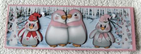Family of Cute Penguins in Pink in the Snow Dl by Margaret Scott