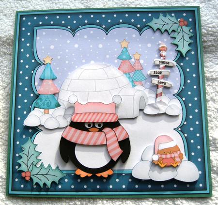 8x8 Xmas Pip Penguin & Robin Mini Kit 3D Decoupage by Margaret Scott