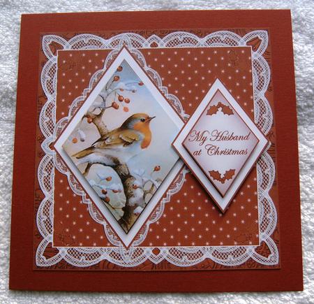 Red Robin Husband at Christmas 7in Double Diamond Topper by Margaret Scott