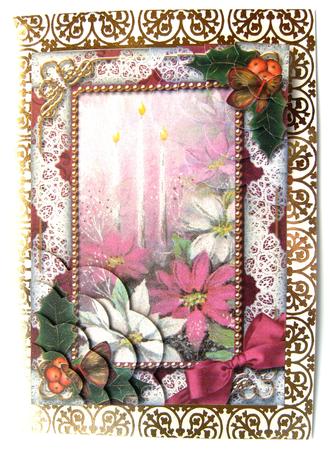 Pink Poinsettia Holly 7x5inch Scalloped Duo Corner Stacker by Margaret Scott