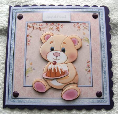 Birthday Cake Teddy Bear Card and Decoupage by Margaret Scott