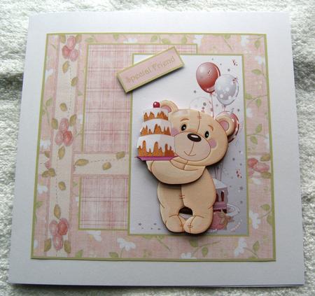 Teddy Bear the a Birthday Cake Card by Margaret Scott