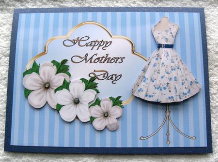 Blue Flowery Dress Mothers Day Card Front by Margaret Scott