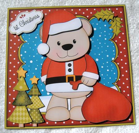 8x8 Xmas Livvy Bear Santa Sack Mini Kit 3D Decoupage by Margaret Scott