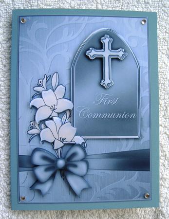5 x 7 First Communion Metallic Greeting with 3D Decoupage by Margaret Scott