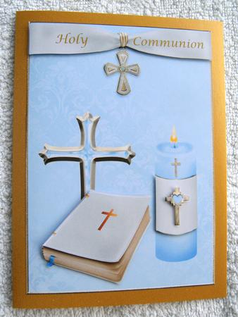 Holy Communion Card Front in Blue by Margaret Scott