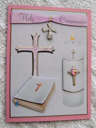 Holy Communion Card Front in Pink by Margaret Scott