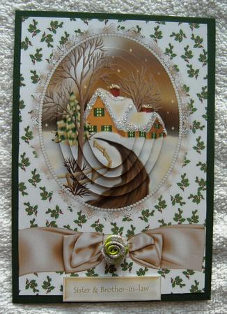 Autumn Shades Snow Covered Cottage Oval Pyramids by Margaret Scott