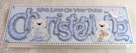 Large Dl Boy Twins Christening Teddies 3D Decoupage by Margaret Scott
