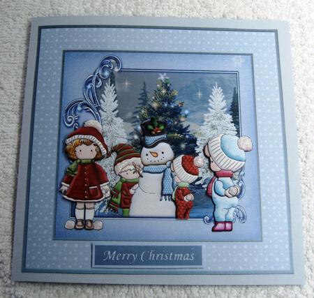 Snowball Fun 7x7 Card with Decoupage by Margaret Scott