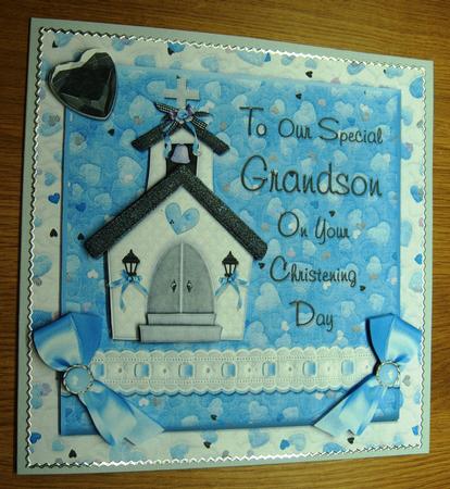 8x8 Blue Church Christening Card Kit Our Special Grandson by Margaret Scott