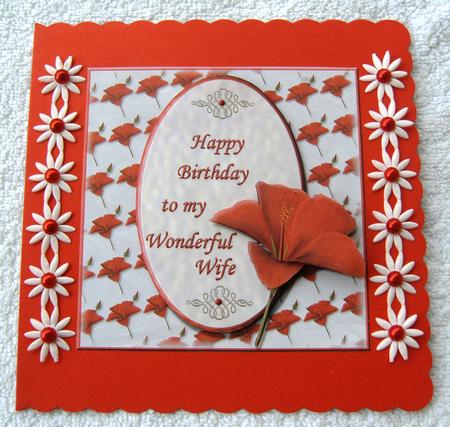 Red Hibiscus Happy Birthday to My Wonderful Wife Card Front by Margaret Scott