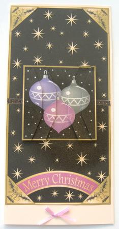 Christmas Baubles Vertical Fold Back (black) by Margaret Scott