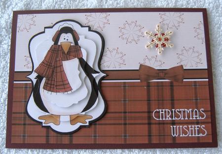 Prim Penguin Pyramage Card Front - Red by Margaret Scott