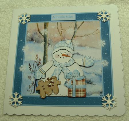 Snowman and His Gingerbread Cookies7x7 Card by Margaret Scott