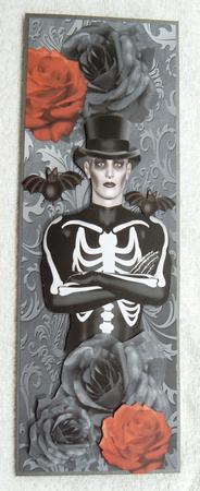 Skelly Man with Red /black Roses & Bats Tall Dl by Margaret Scott