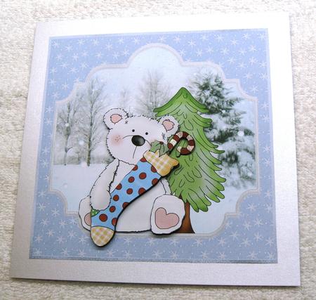 Polar Bear with His Stocking Card and Decoupage by Margaret Scott