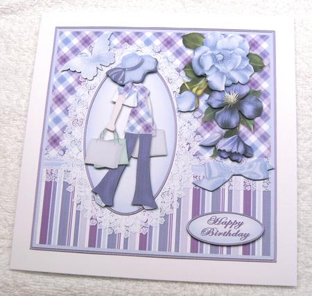 Purple Shopping with Flowers Large Square Card Front by Margaret Scott