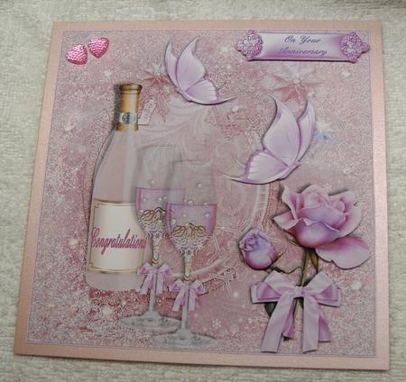 Pink Champagne Wedding/anniversary Card Topper by Margaret Scott