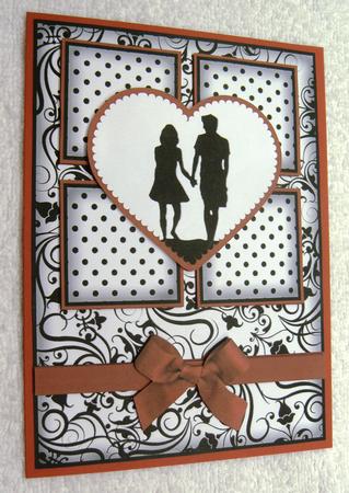 Engagement Silhouette 4 Square Red Heart Card by Margaret Scott