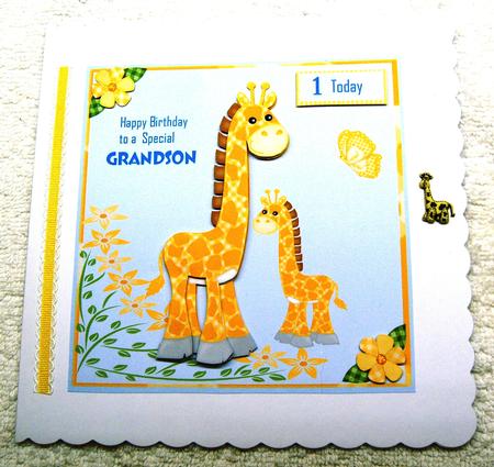 Grandson Birthday Card with Mother & Baby Giraffe by Margaret Scott