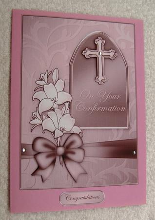 5 x 7 Confirmation Metallic Greeting with 3D Decoupage by Margaret Scott