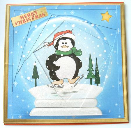 8 x 8 Skating Penguin Snowglobe Twisted Tunnel Card Kit by Margaret Scott