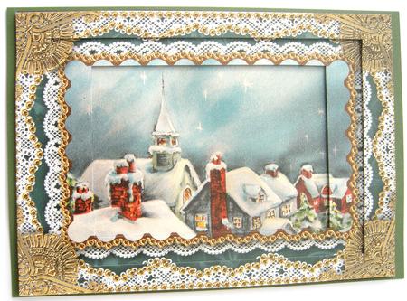 Christmas Rooftops Lace Tunnel Card Topper A4 Kit by Margaret Scott