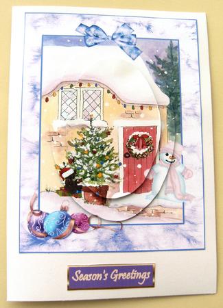 Cottage in Snow Step by Step Decoupage Card by Margaret Scott