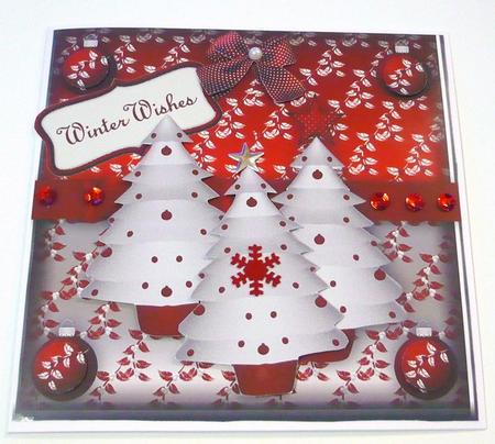 3D Christmas Tree in Red and White with Card Front by Margaret Skinner