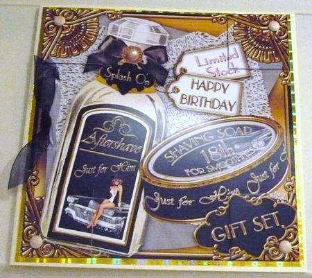 Mens Aftershave 18th Gift Set 8in Topper Sheet by Margaret Skinner