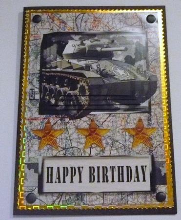 Ww2 Birthday Tank Pyramid Card Front by Margaret Skinner
