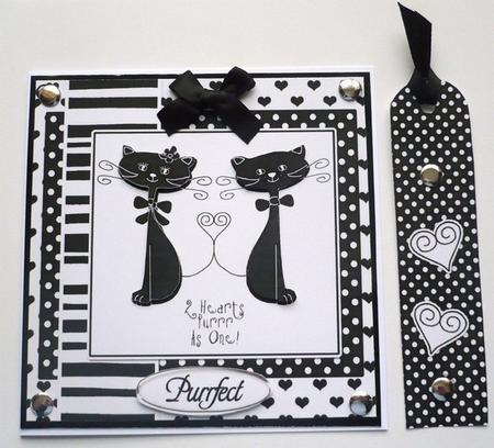 Kool Kats Purrfect Love Monochrome Quick Card with Decoupage by Margaret Skinner