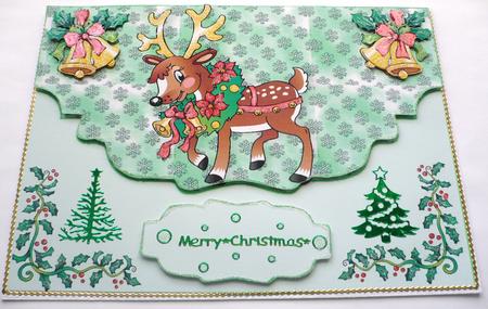 Little Reindeer with Bells on Scalloped Envelope by Margaret Skinner