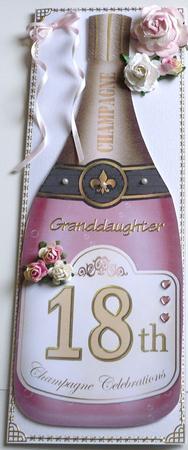 Large Dl 18th Champagne Bottle Shaped Card by Margaret Skinner