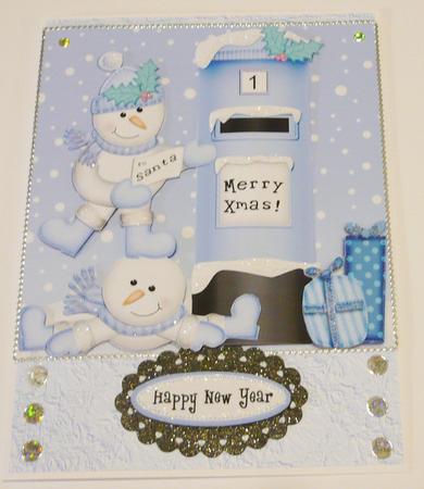 Xmas Snowmen N Postbox Quick Card N 3D Decoupage by Margaret Skinner
