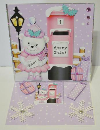 Xmas Teddy Tess N Postbox Quick Card N 3D Decoupage by Margaret Skinner