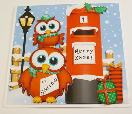 Xmas Owls N Postbox Quick Card N 3D Decoupage by Margaret Skinner