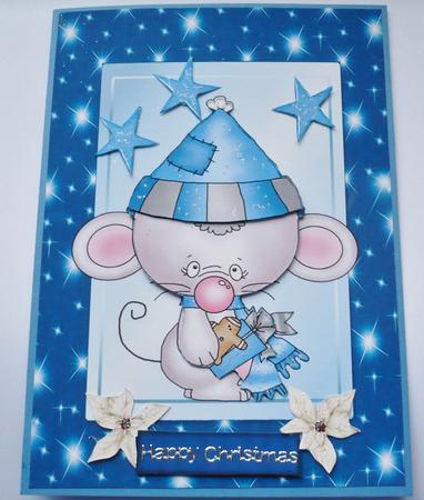 Cute Dark Blue Mouse with Gingerbread Man by Margaret Skinner